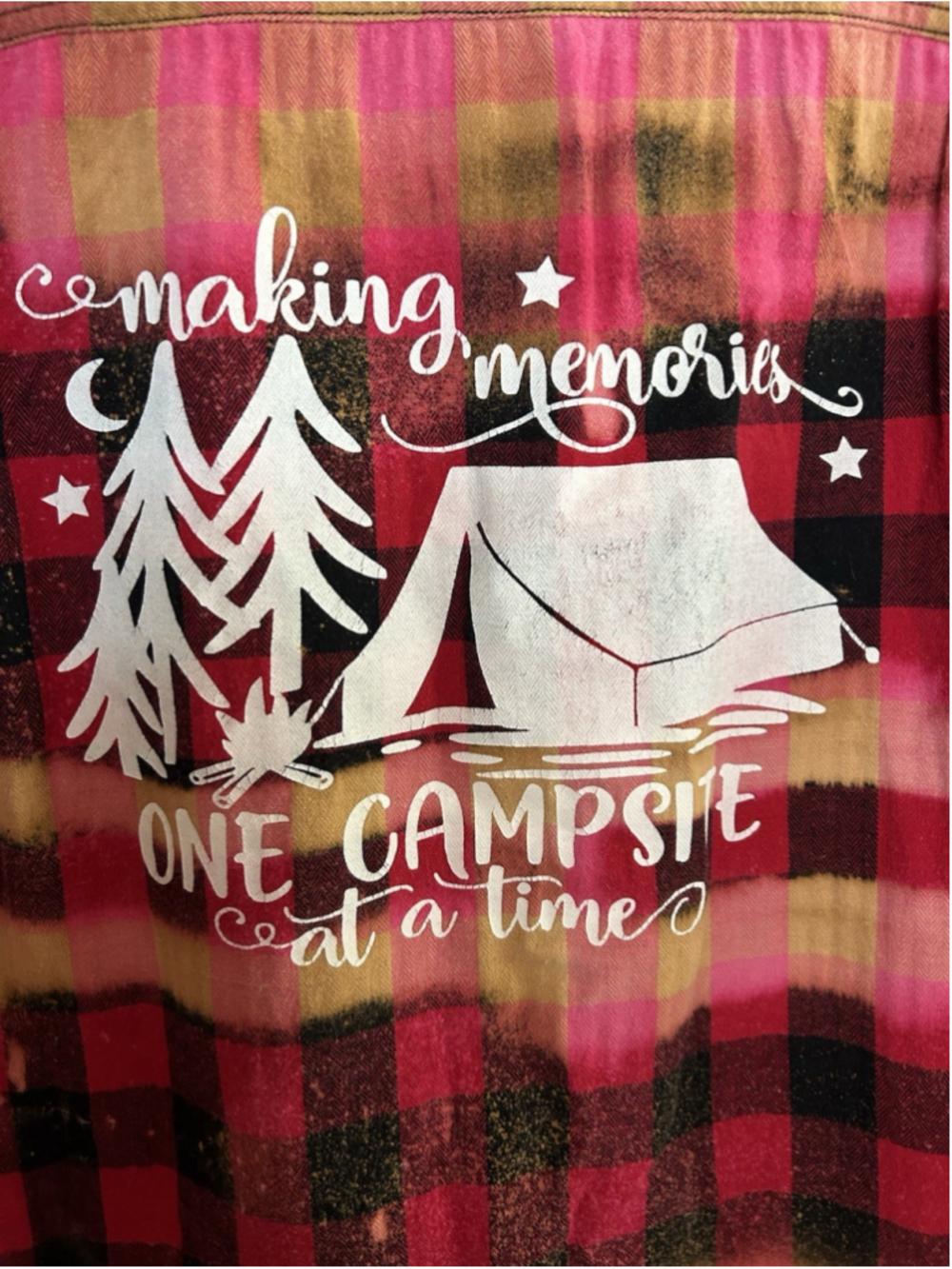 Faded Glory 2XL Flannel shirt Plaid Bleach Splashed Artsy Camping Campfire Fall